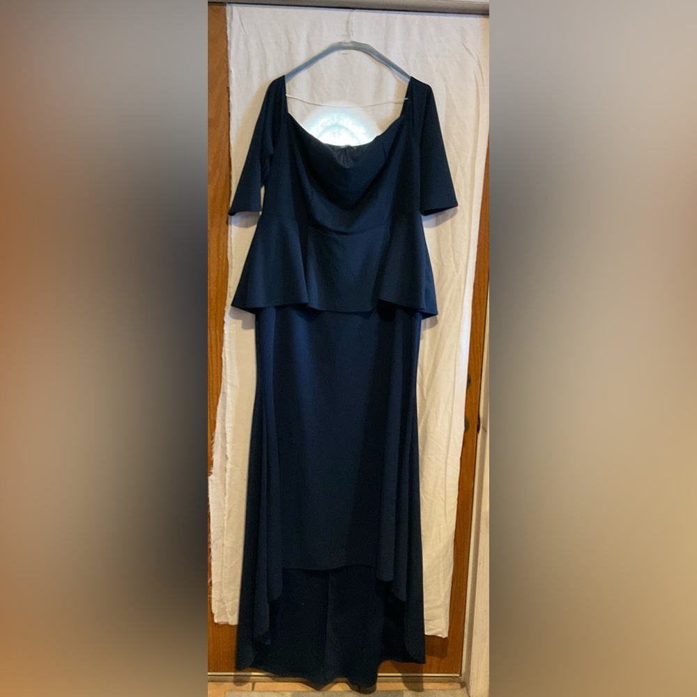 NWT Simply Be blue off the shoulder gown with sweetheart neck line.